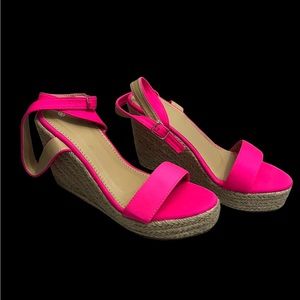 Hot pink espadrilles wedges (size 8)